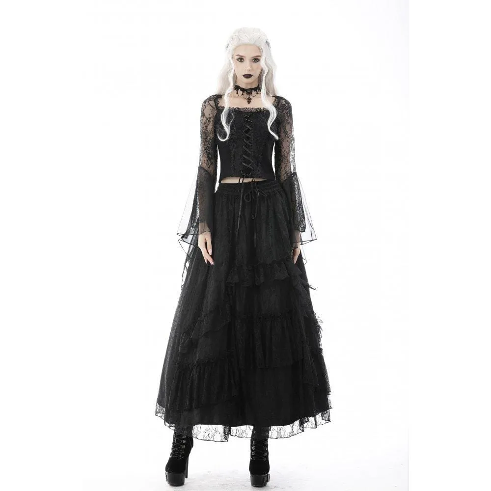 Women's Gothic Ruffled Layered Lace Long Skirt