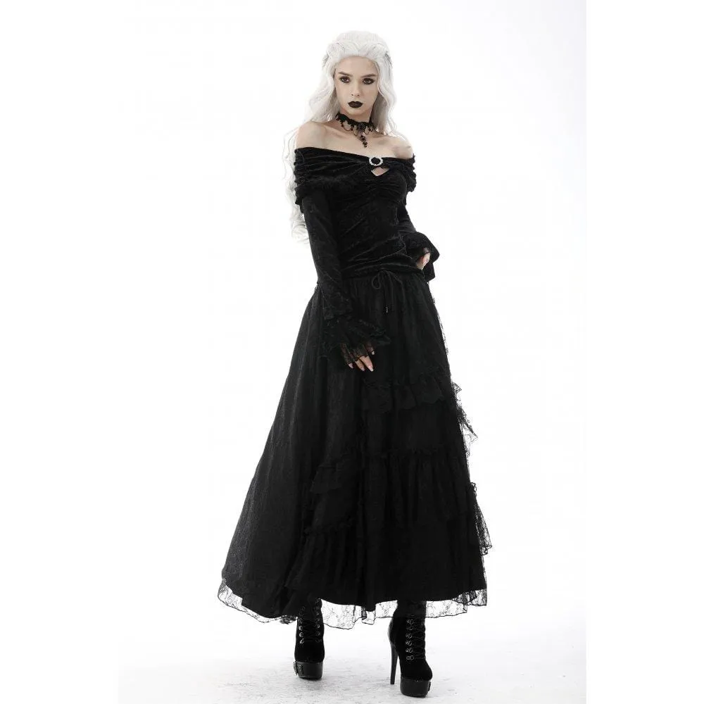 Women's Gothic Ruffled Layered Lace Long Skirt