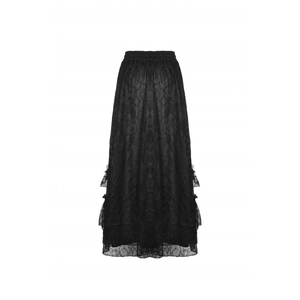 Women's Gothic Ruffled Layered Lace Long Skirt