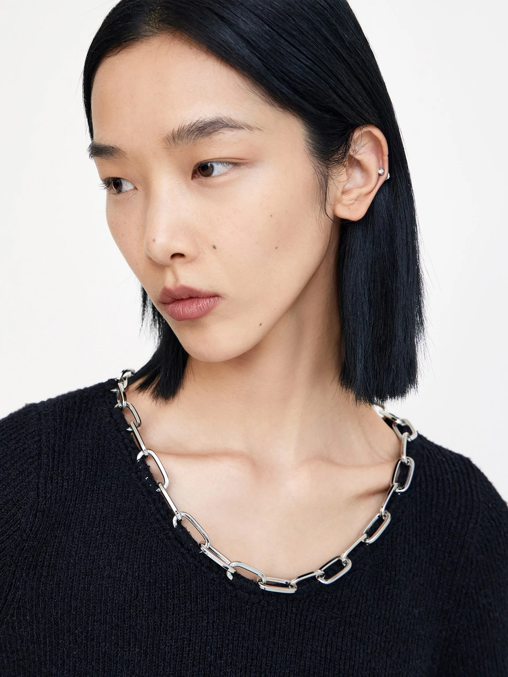 Wool Blend Chain Knot Pullover