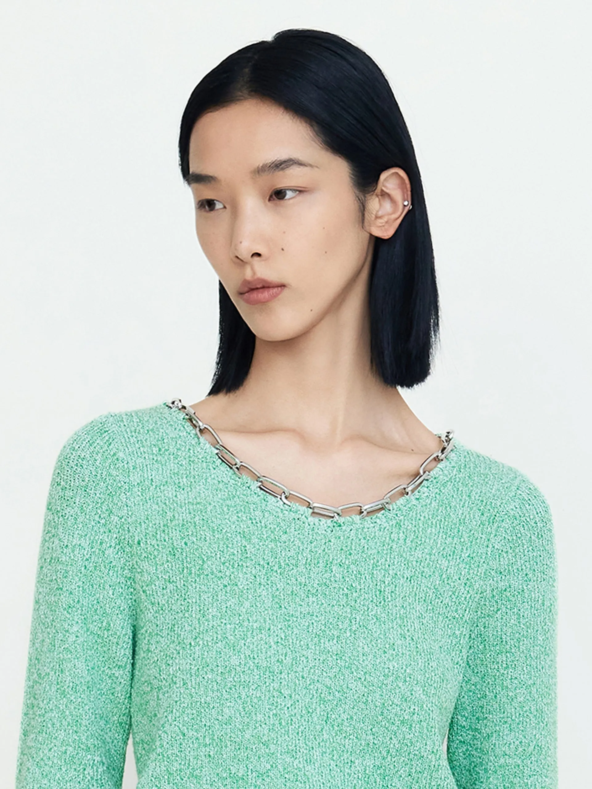 Wool Blend Chain Knot Pullover