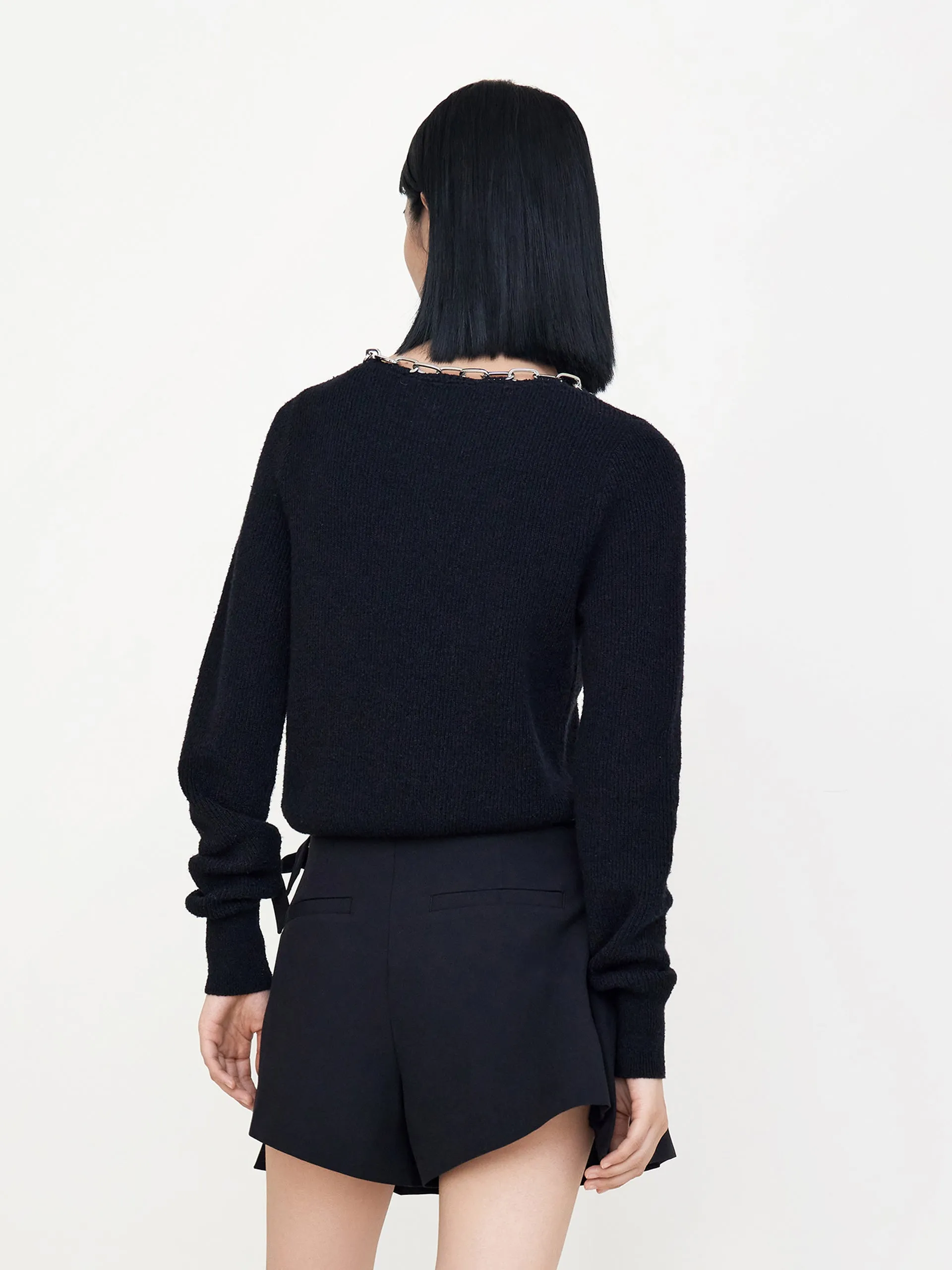 Wool Blend Chain Knot Pullover