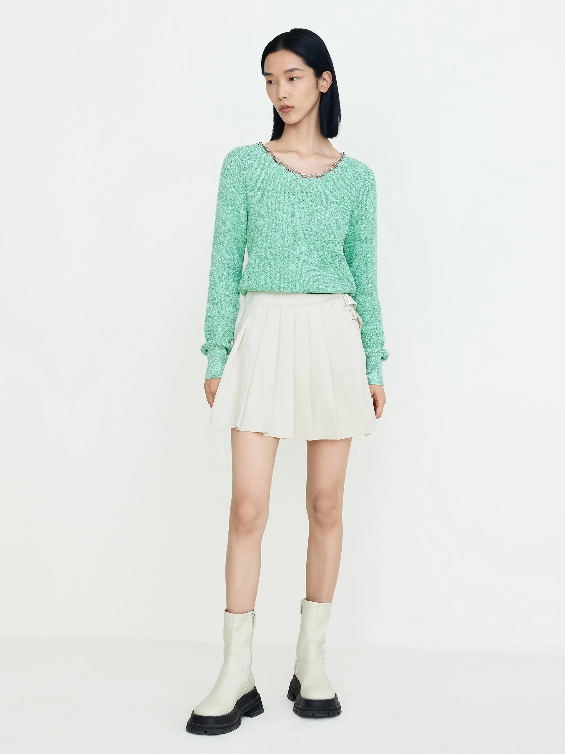 Wool Blend Chain Knot Pullover