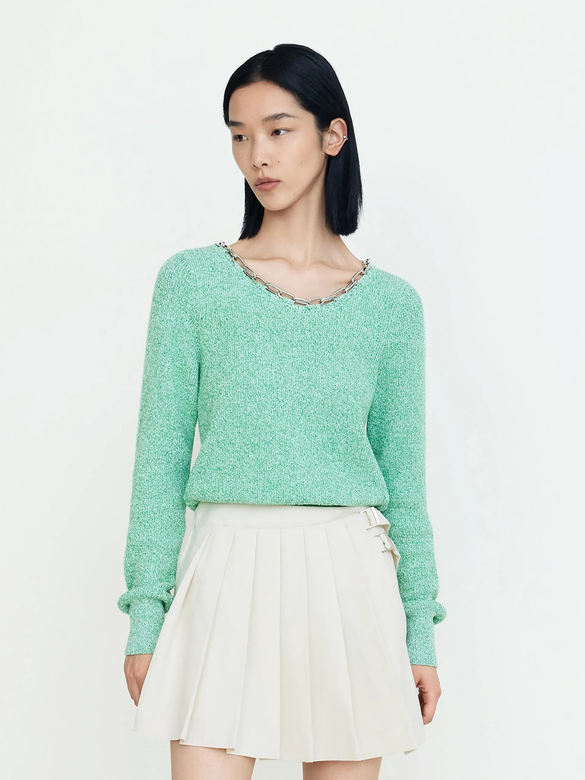 Wool Blend Chain Knot Pullover