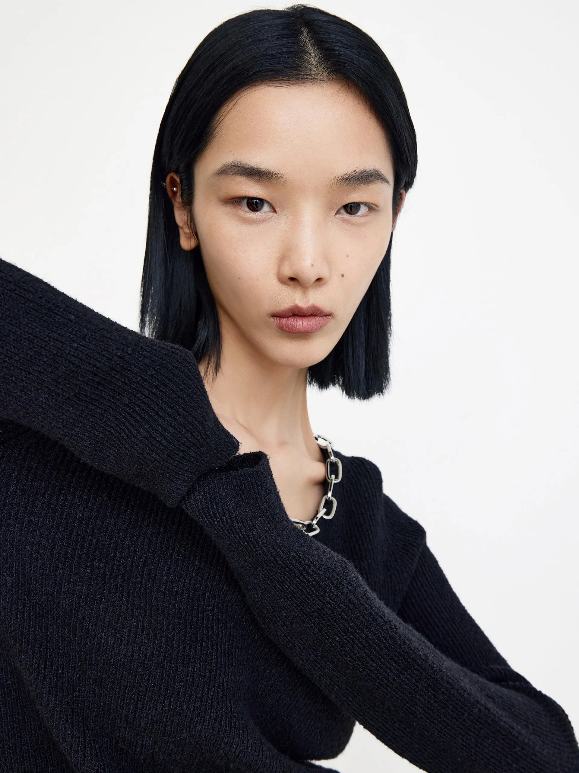 Wool Blend Chain Knot Pullover