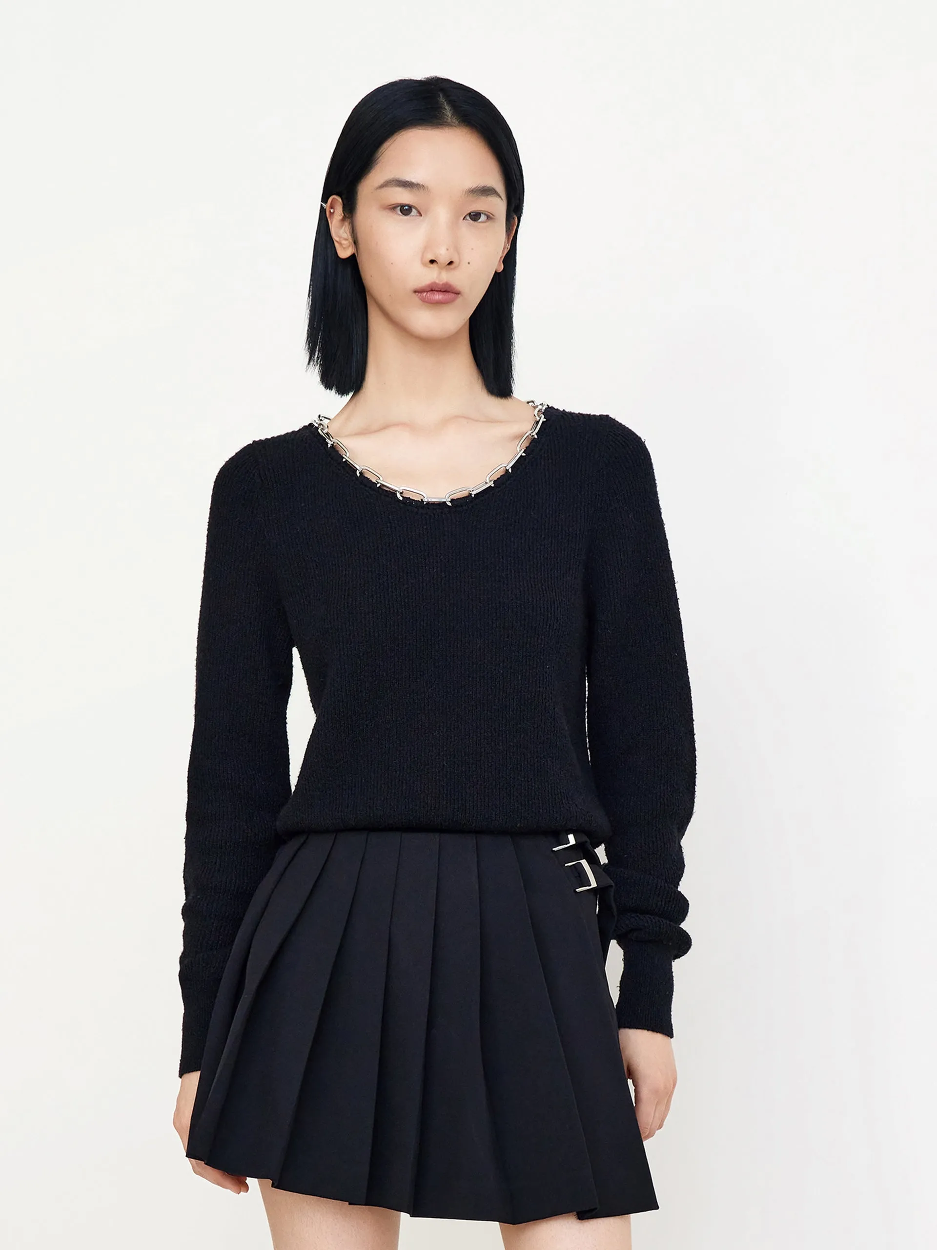 Wool Blend Chain Knot Pullover