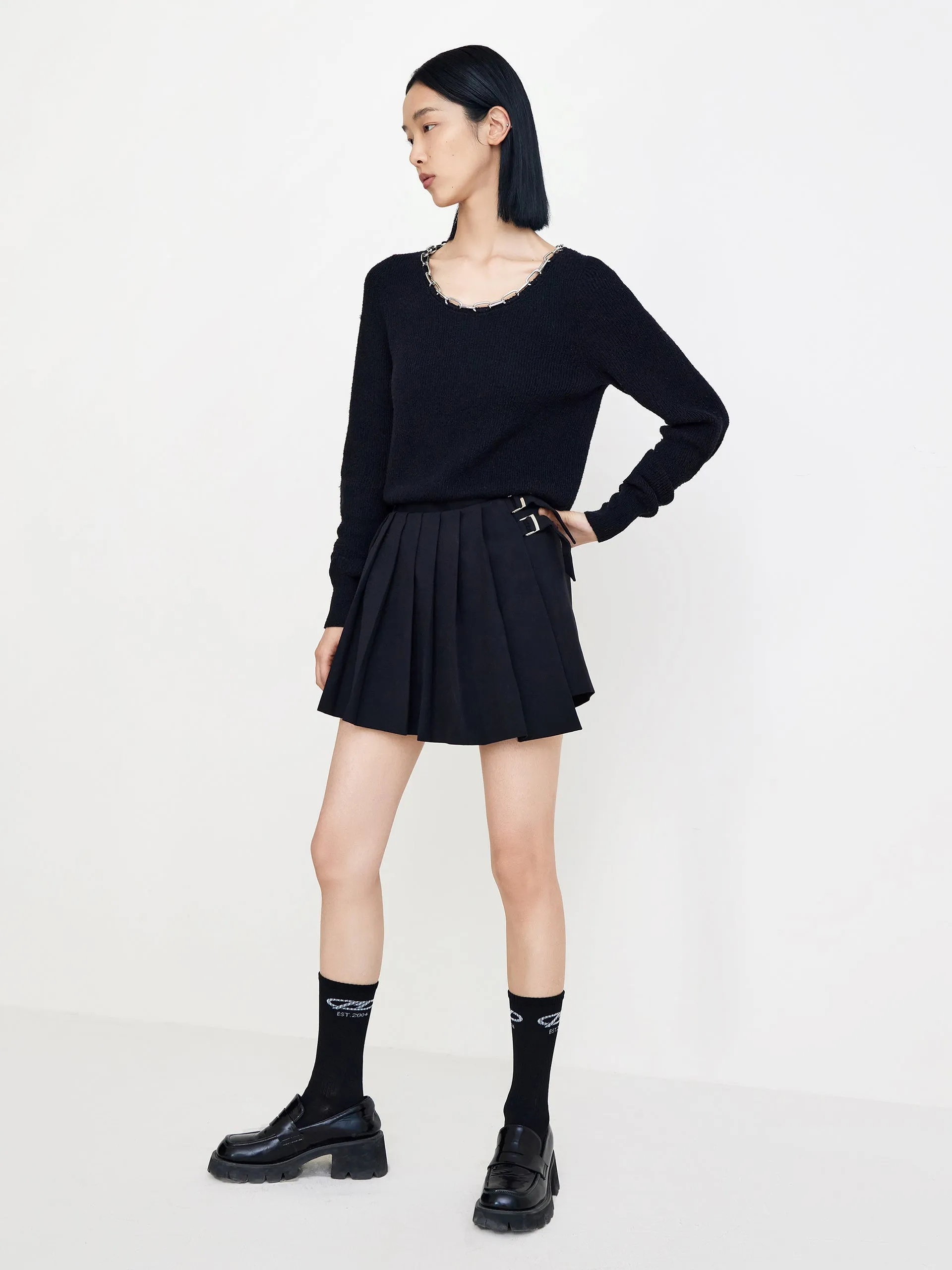 Wool Blend Chain Knot Pullover