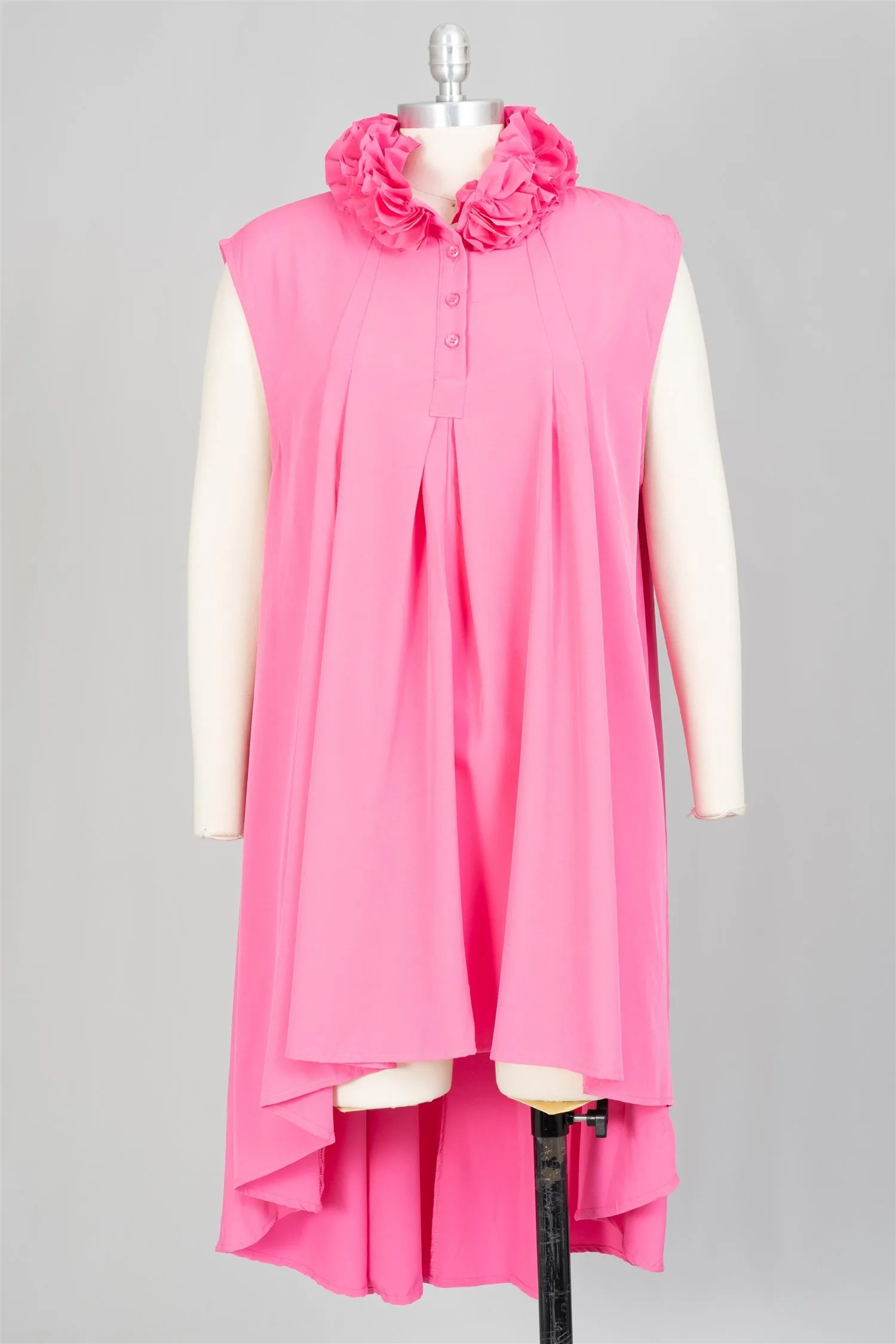 WoWo WS1241KG Ruffle Collar Sleeveless Tunic Top