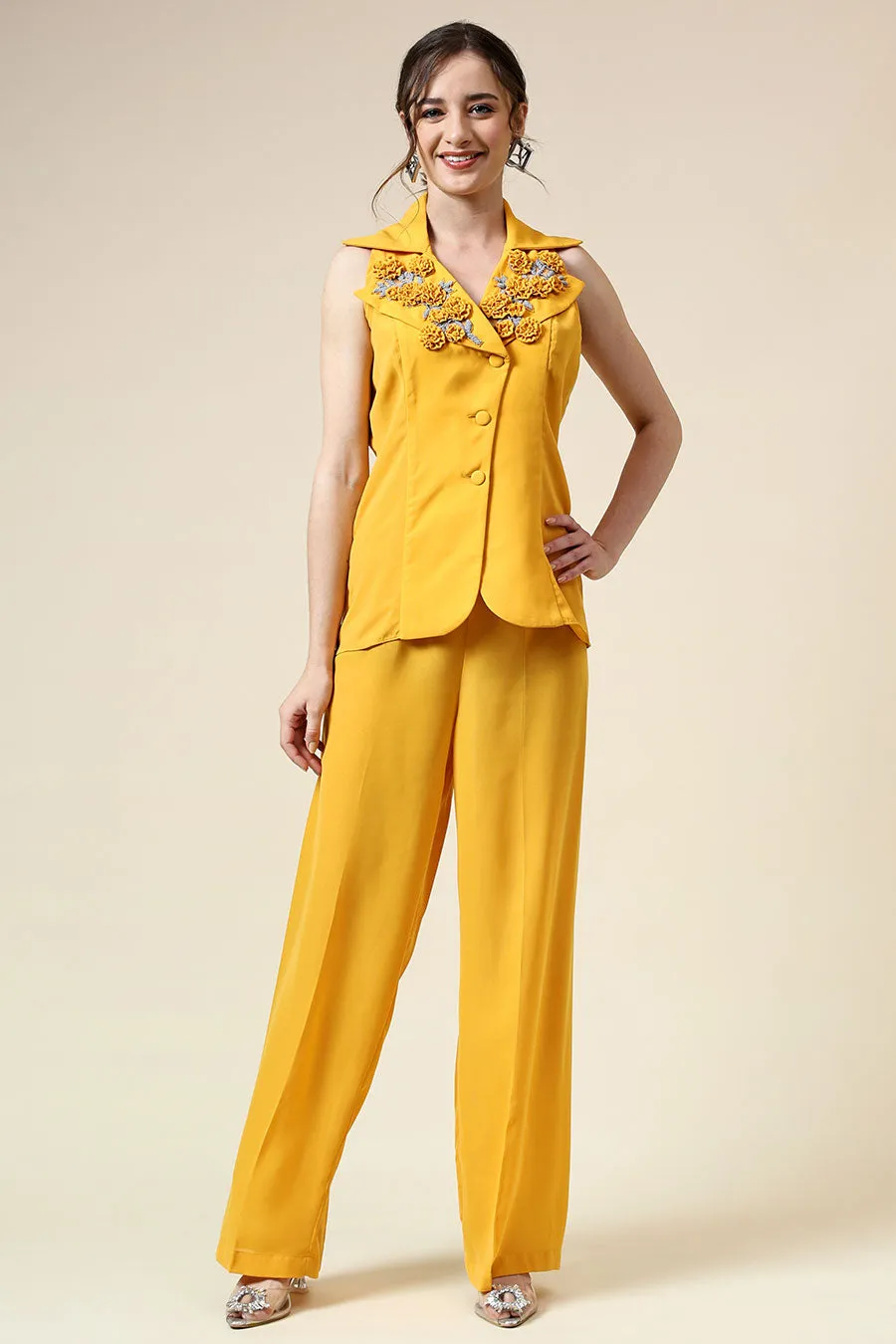 Yellow Floral Embellished Co-Ord Set