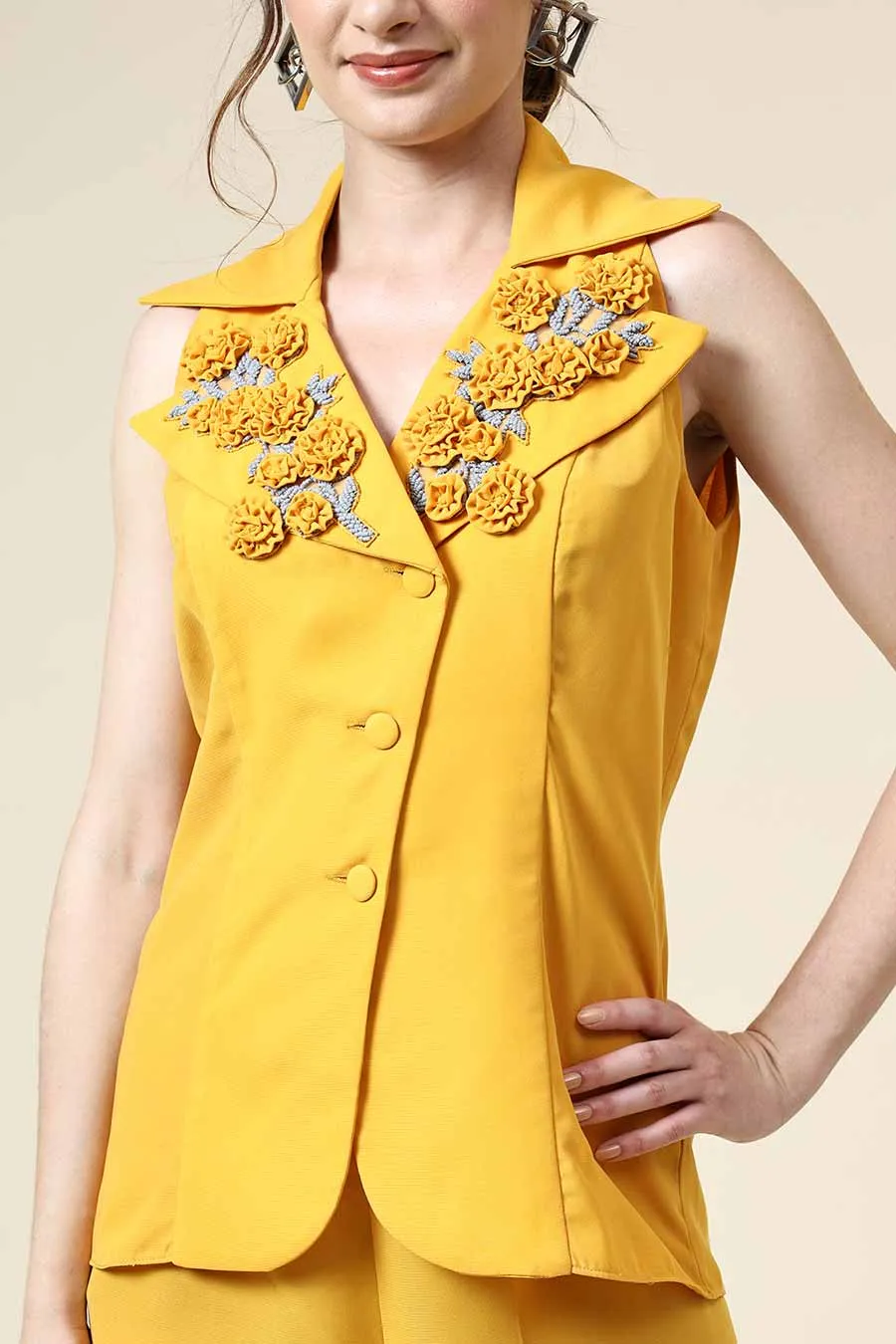 Yellow Floral Embellished Co-Ord Set