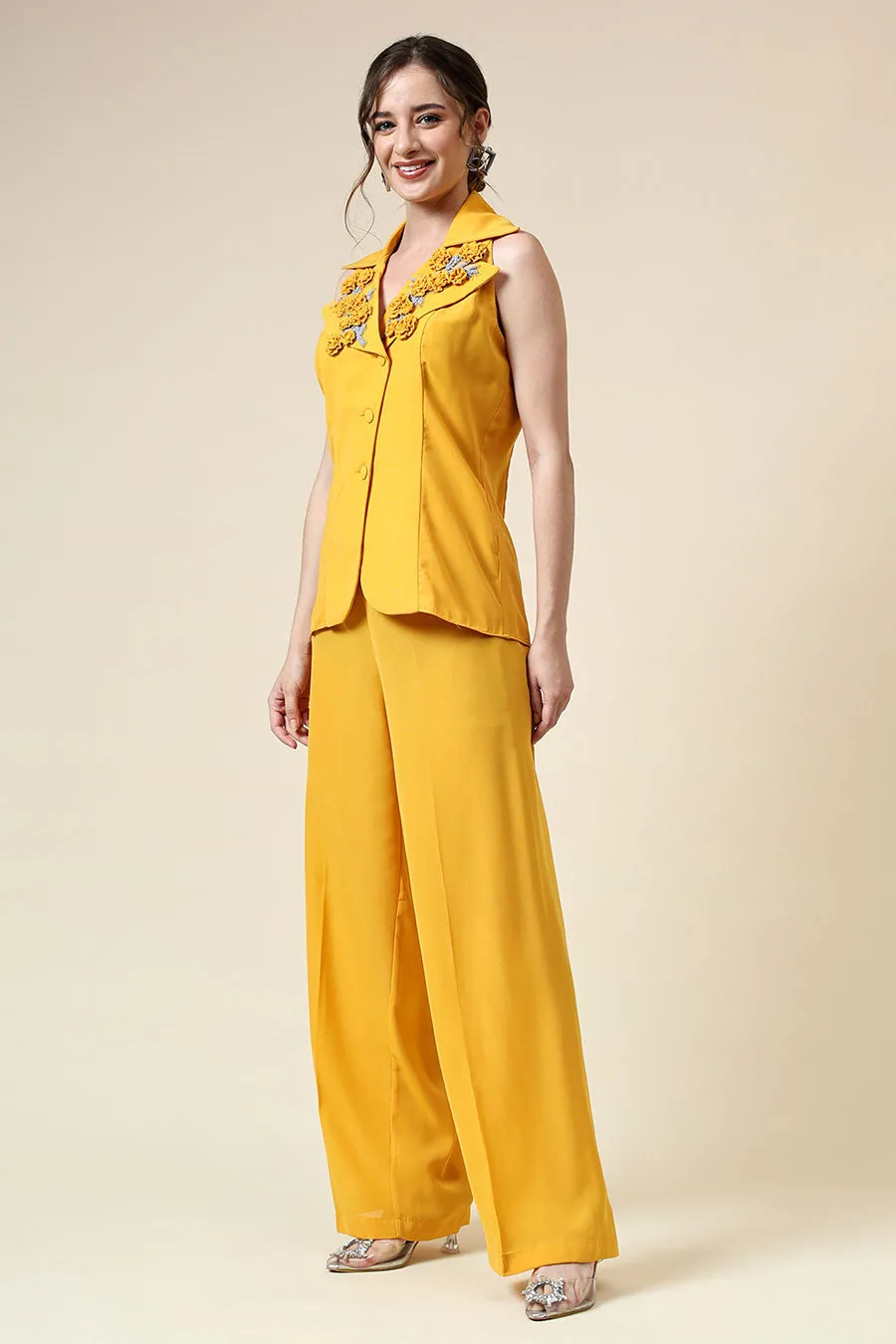 Yellow Floral Embellished Co-Ord Set