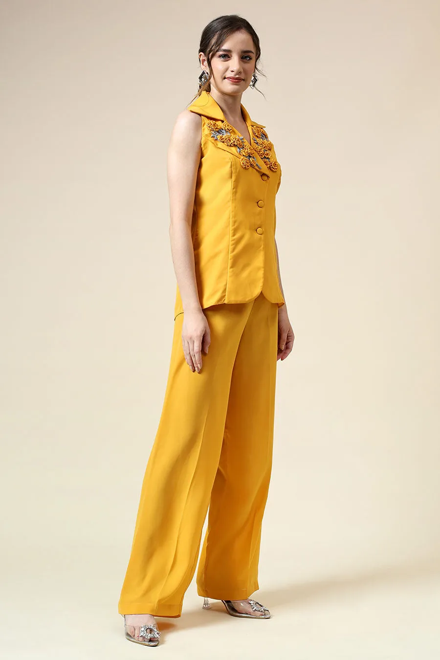 Yellow Floral Embellished Co-Ord Set