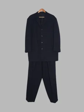Y's for Men Yohji Yamamoto dark navy wool check coat and trouser suit - S M