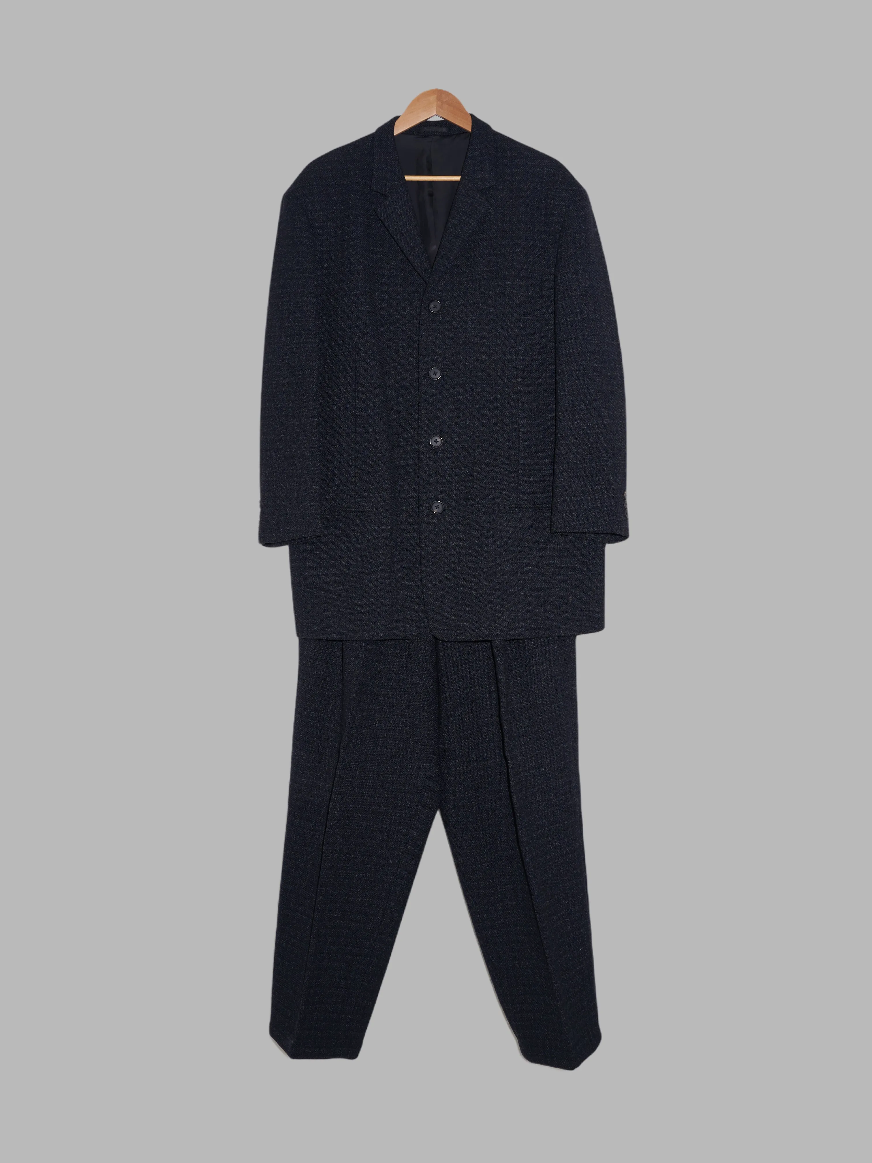 Y's for Men Yohji Yamamoto dark navy wool check coat and trouser suit - S M