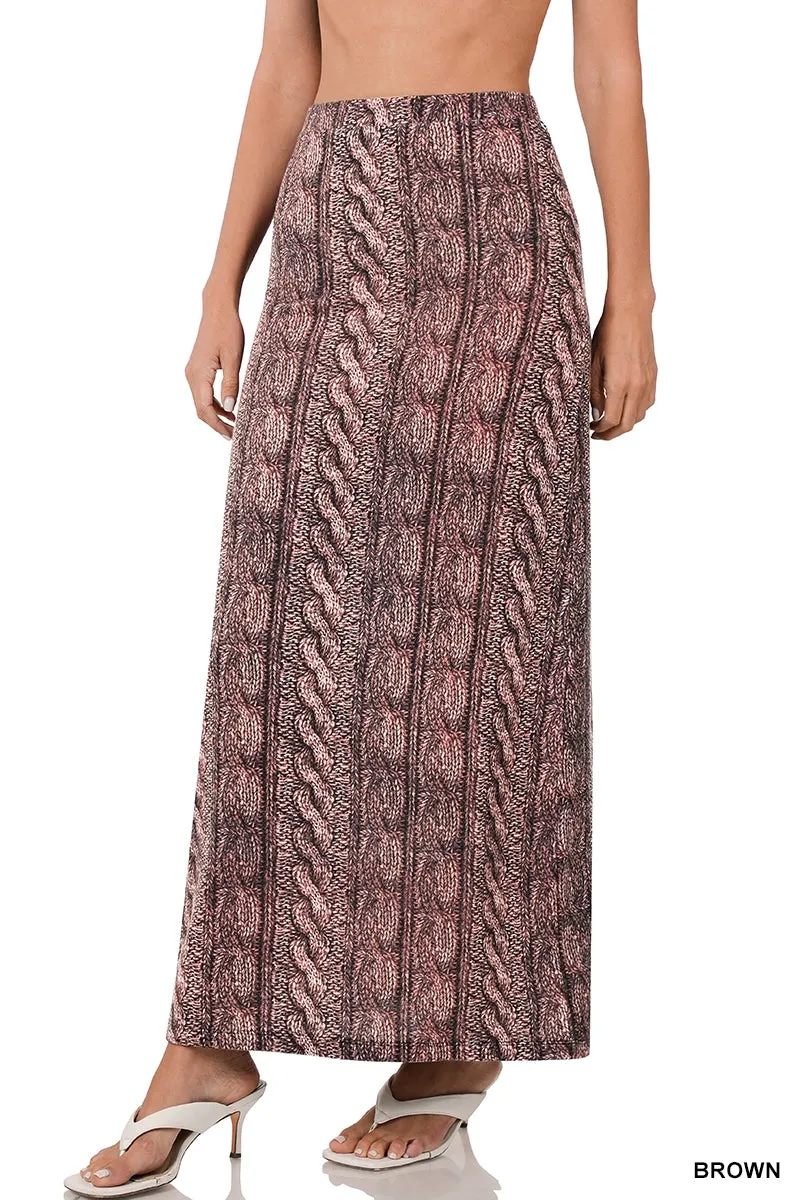 Zenana HSL2195D4 Hacci Print Maxi Skirt