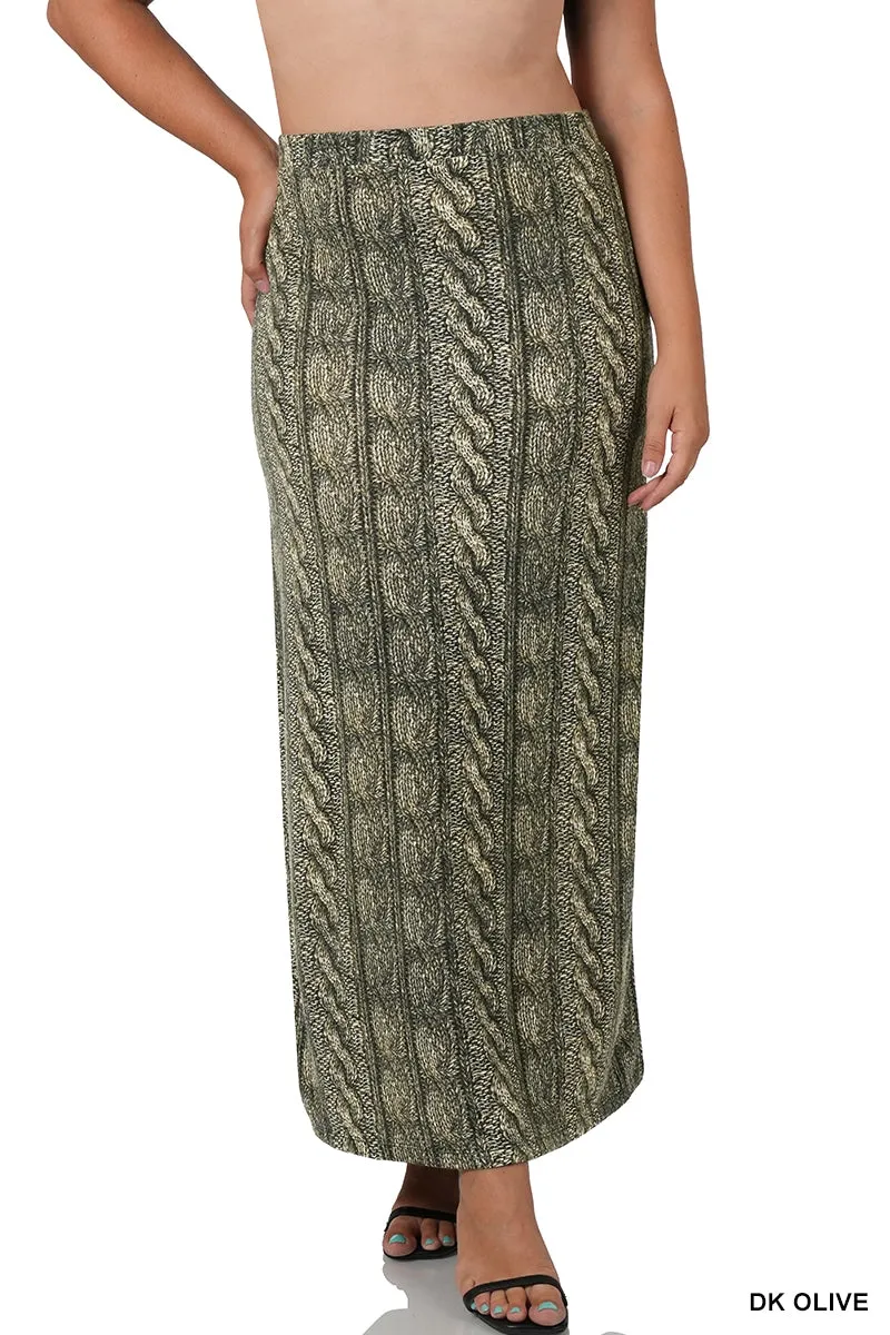 Zenana HSL2195D4 Hacci Print Maxi Skirt