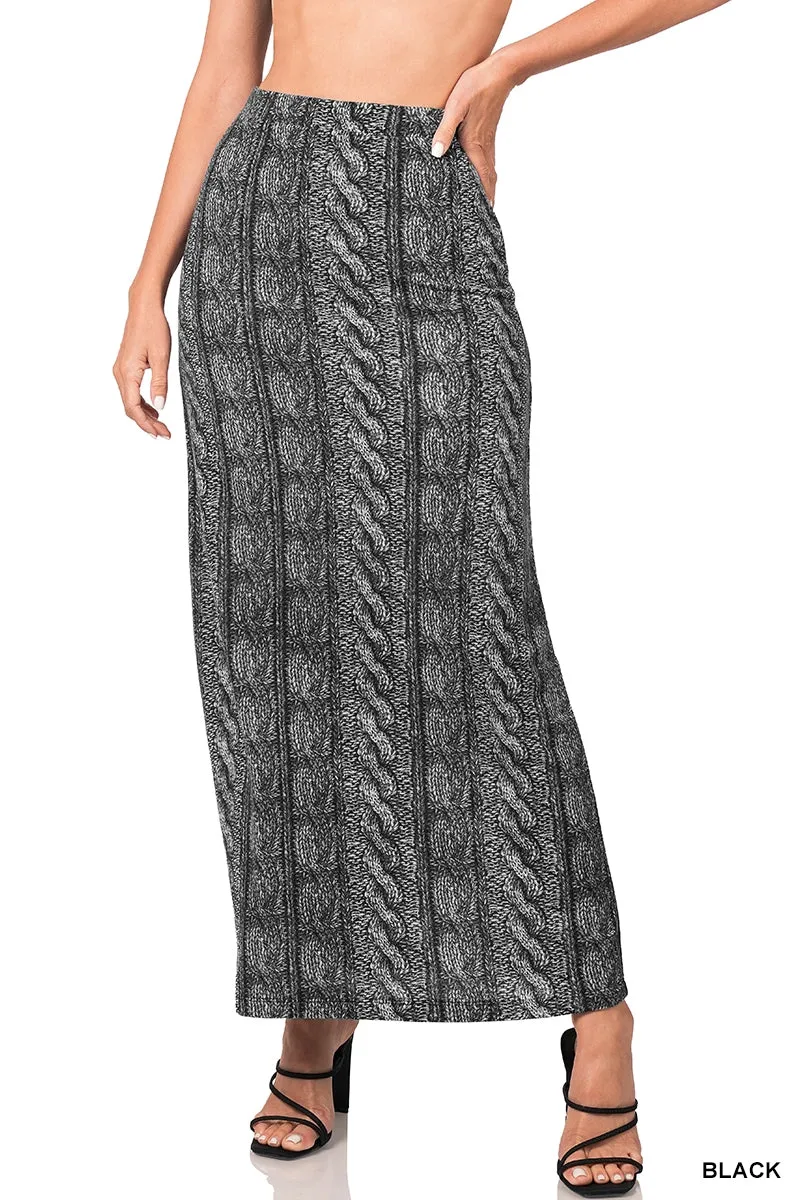 Zenana HSL2195D4 Hacci Print Maxi Skirt